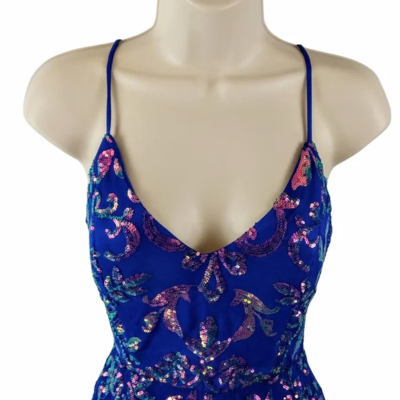 Windsor Blue and Pink Sequin Backless Dress - Picture 3 of 10